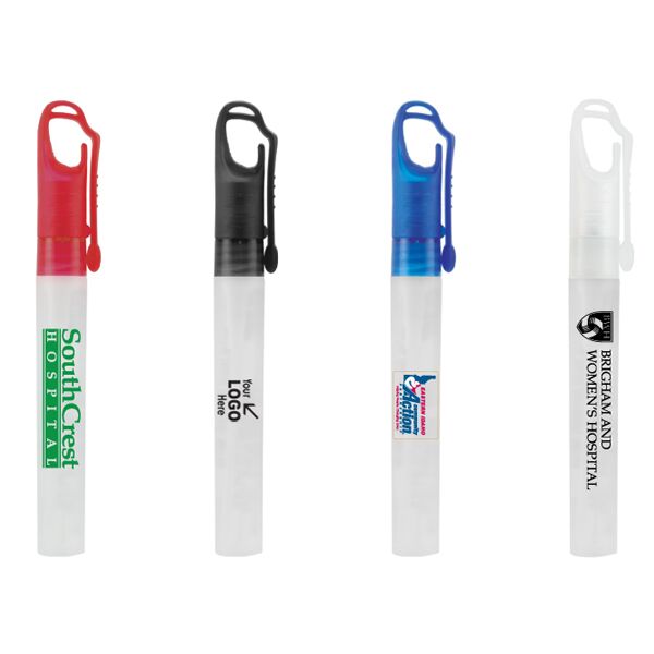 10 ml. Antibacterial Hand Sanitizer Spray Pump Bottle w/ Carabiner Clip Cap Thumbnail