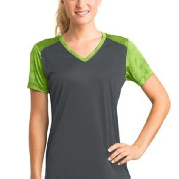 Ladies CamoHex Colorblock V Neck Tee Thumbnail