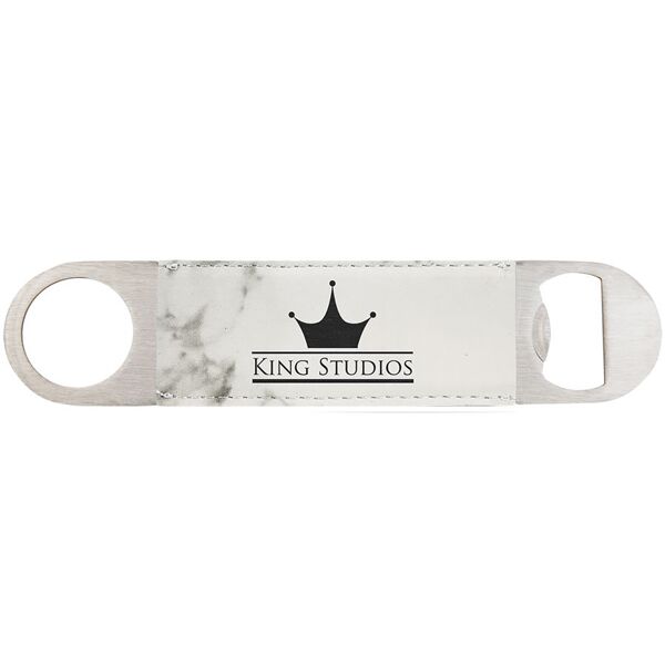 Laserable Leatherette Bottle Opener - White Marble Thumbnail